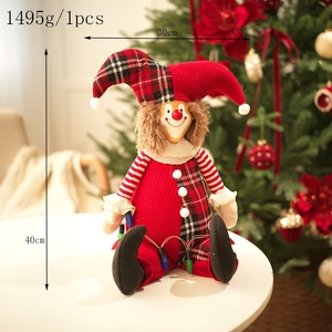 Plush Christmas clown doll featuring red knitting and plaid accents in 40cm height