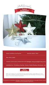 Detailed view of 23cm glittered Christmas tree topper star with metal coil base