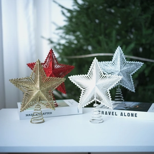 Golden red and silver glitter star tree toppers with spring base for Christmas tree decor