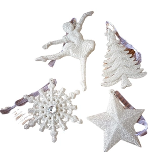White Christmas ornaments set including angel, star, snowflake and tree with silver glitter