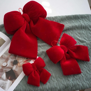 Large Red Velvet Christmas Bow Ornaments Burgundy Xmas Tree Hanging Decorations For Holiday Party Home Festival DIY Decor