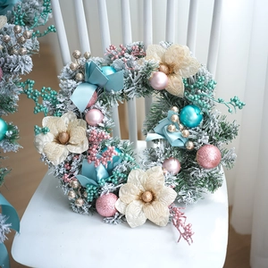 Couronne De Noël Artificielle Guirlande Enneigée Avec Noeuds Ornements Pour Porte Entrée Mur Fenêtre Décoration Maison