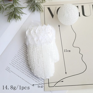 Gant de Noël en peluche blanche avec paillettes argentées et strass, décor de 15cm
