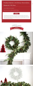 Detail of Christmas PE garland featuring realistic pine cones and lush green foliage