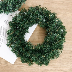 Green Artificial Christmas Pine Needle Wreath Undecorated PVC Garland For Front Door Wall Holiday Party Home Decor DIY Base