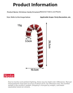 Detail showing 26.5cm glitter red and white Christmas candy cane dimensions and weight