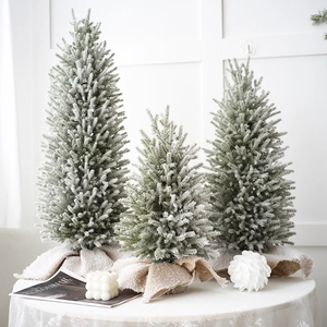 Artificial Mini Christmas Tree Pe Flocked Snow Pine With Burlap Base Desktop Xmas Tree For Home Office Window Decor