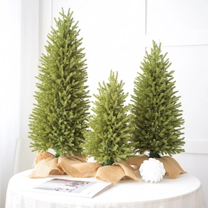 Three-piece Korean style PE flocked Christmas tree set with burlap wrapped bases
