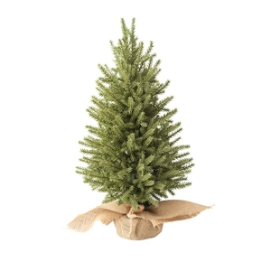 Tabletop green PE flocked Christmas tree with burlap base for holiday party decor