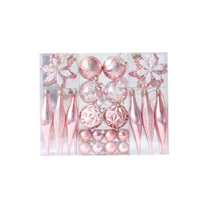 Rose gold Christmas ornament set with assorted textured spheres and star pendants