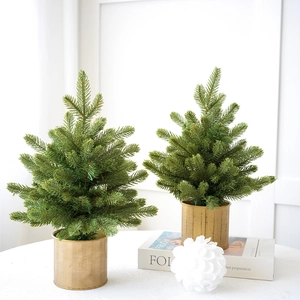 Artificial Christmas Tree Flocked Snow Covered PE Mixed Tabletop Decor With Gold Metal Pot For Home Office Christmas Decor