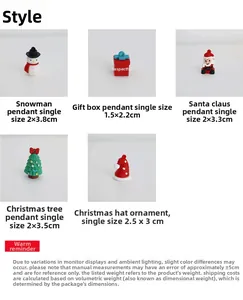 Detailed size guide for mini Christmas resin charms including Santa, tree, and gift box