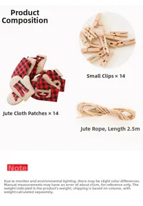 Guirlande Noël avec 14 chaussettes en toile rouge, pinces bois et corde de chanvre 2,5m