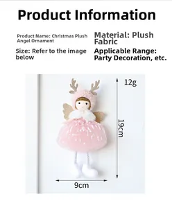 Detailed dimensions of the plush Christmas angel pendant with pink sequins mesh skirt