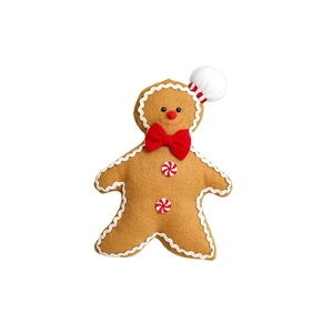 Gingerbread man plush ornament with chef hat and bow tie for Christmas tree decoration