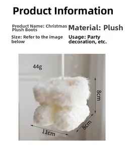 White faux fur Christmas boot ornament 11x8x8cm for holiday tree hanging decoration