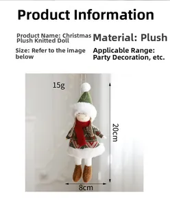 Detail einer 20 cm großen Plüsch-Weihnachtspuppe mit grüner Mütze und rotem Strickkleid
