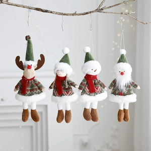 Weihnachts Plüschpuppen Hängeornamente Strickstoff Kunstpelz Weihnachtsmann Schneemann Elch Mädchen Festliche Baum Deko