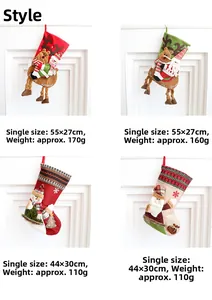 Detail of four Christmas stockings with felt applique santa snowman and reindeer patterns
