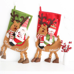 Christmas stocking set with 3D Santa and Snowman embroidery for holiday decoration