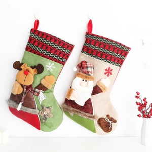 Christmas stockings set with 3D Santa and Reindeer designs for holiday gift hanging