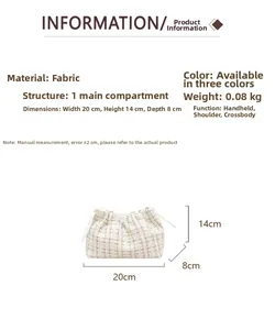 Detaillierte Maße der gewebten Mini-Handtasche mit Abmessungen von 20x14x8cm und Gewicht