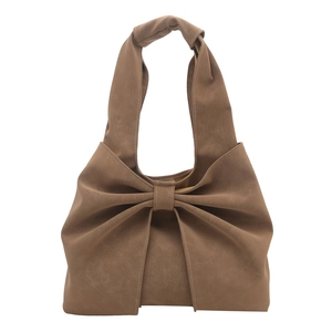 Sac fourre-tout marron avec grand nœud décoratif en similicuir texturé de haute qualité