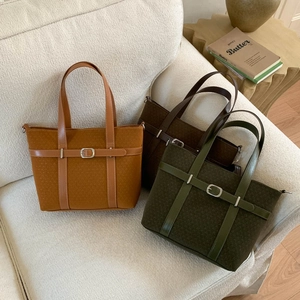 Retro wool tote bags for women in yellow, dark brown, and green with leather accents