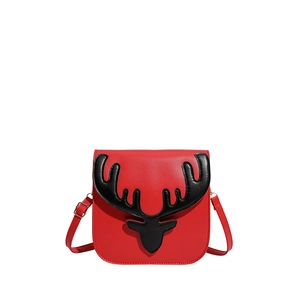 Sac bandoulière rouge avec motif bois de renne noir et bandoulière réglable