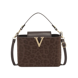 Sac seau léopard avec boucle dorée en V et bandoulière réglable pour femme chic