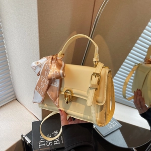 Elegant Women PU Leather Crossbody Bag With Satin Scarf Decor Small Square Shoulder Bag For Daily Party Fashion Handbag