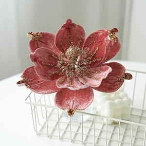 Vintage-rosa Weihnachtsstern aus Samt mit Goldpailletten für den Weihnachtsbaum