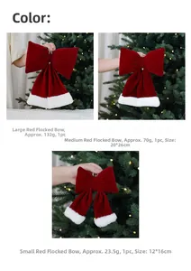 Noeuds de Noël rouges floqués avec bordure blanche en trois tailles pour sapin festif