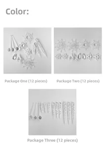Detailed view of clear acrylic snowflake and icicle ornaments for Christmas tree decoration