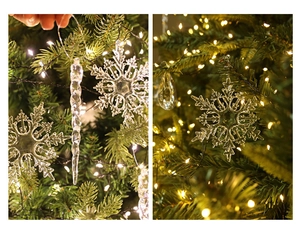 Set de adornos transparentes para árbol de Navidad con copos de nieve y carámbanos