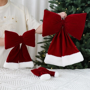 Nœuds de Noël en velours rouge avec bordure en fourrure pour décoration de sapin