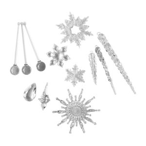 Set de 10 adornos de Navidad transparentes con copos de nieve y carámbanos para árbol