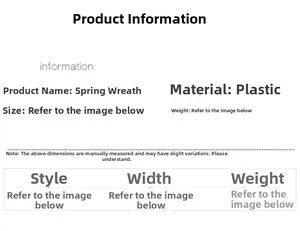 Detailed specifications for spring wreath made of plastic including size and weight info