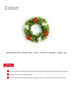 Detail of 35cm artificial spring wreath featuring eucalyptus leaves and colorful flowers
