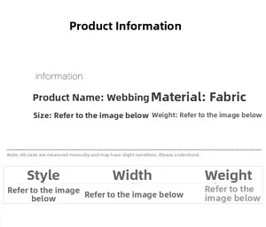 Detailed product specification table for linen-like decorative ribbon and fabric bow