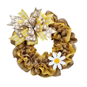Handmade bumblebee daisy burlap wreath with decorative bow for front door seasonal decor