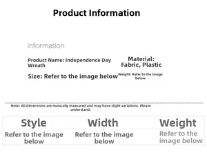 Detailed specifications for American flag wreath featuring fabric and plastic materials