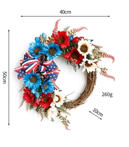 Detailed view showing 40x50x10cm dimensions for American flag sunflower wreath