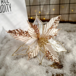 Funkelnde Roségold-Weihnachtssternblume mit Pailletten für Tannenbaumdekorationen