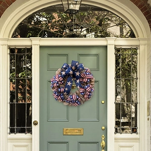 Independence Day Burlap Wreath With American Flag Stars Stripes Bow Patriotic Door Hanging Ornament Decoration July 4th Home Party