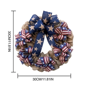 Patriotic 11.81 inch jute wreath with American flag stars and stripes bows for July 4th