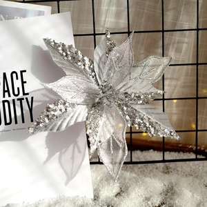 Funkelnde silberne Poinsettia-Blume mit Pailletten für Weihnachtsbaumdekoration