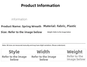 Detailed chart showing fabric and plastic material specs for the spring floral wreath