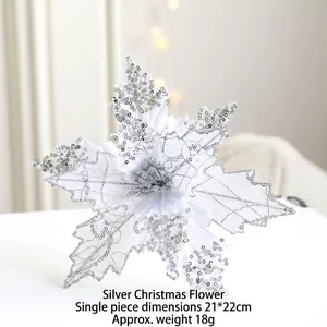 Eleganter silberner Weihnachtsstern 22cm mit Pailletten und Glitzer für Weihnachtsbaum