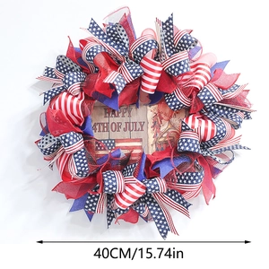 Detail of 40cm Patriotic July 4th Wreath with Happy 4th of July wooden sign